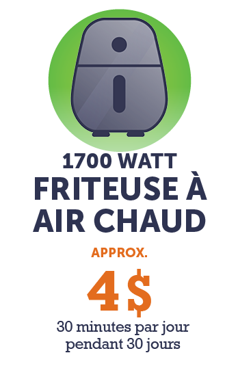 Graphique - Friteuse à air de 1 700 watts (environ 4 $ - 30 minutes par jour pendant 30 jours)